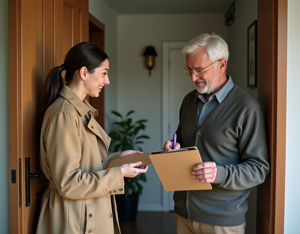 Remise d'une lettre en main propre contre signature à domicile, à la porte d'un appartement